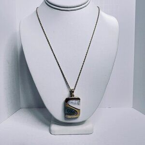 Gold Tone Rope Chain Necklace With Lia Sophia MOP & Abalone Pendant (5828)